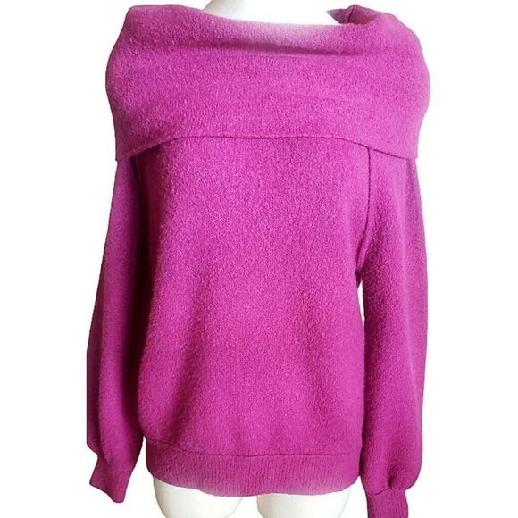 Free People Sweater Fuschia Cowlneck Wool Blend XS TP Boho Oversized Pullover - Picture 1 of 15